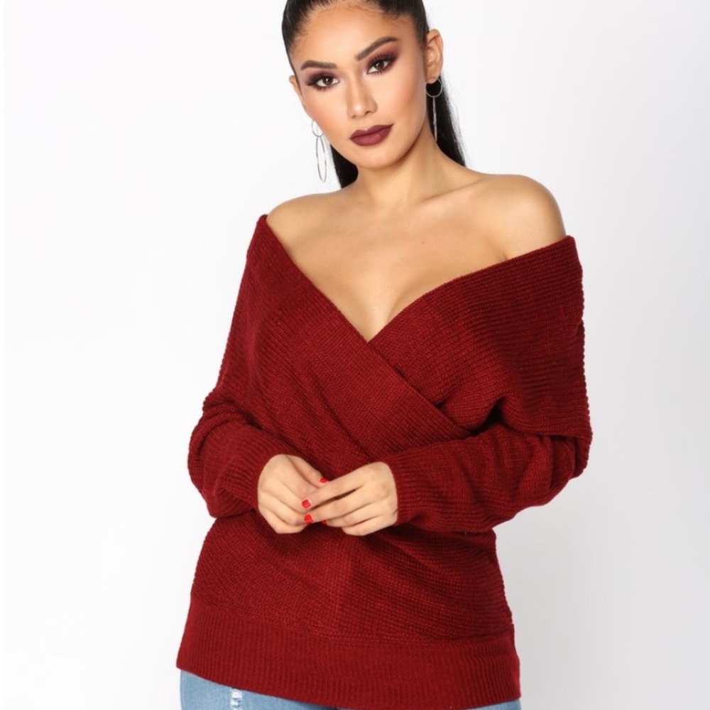 Burgundy off-the-shoulder sweater, never worn!